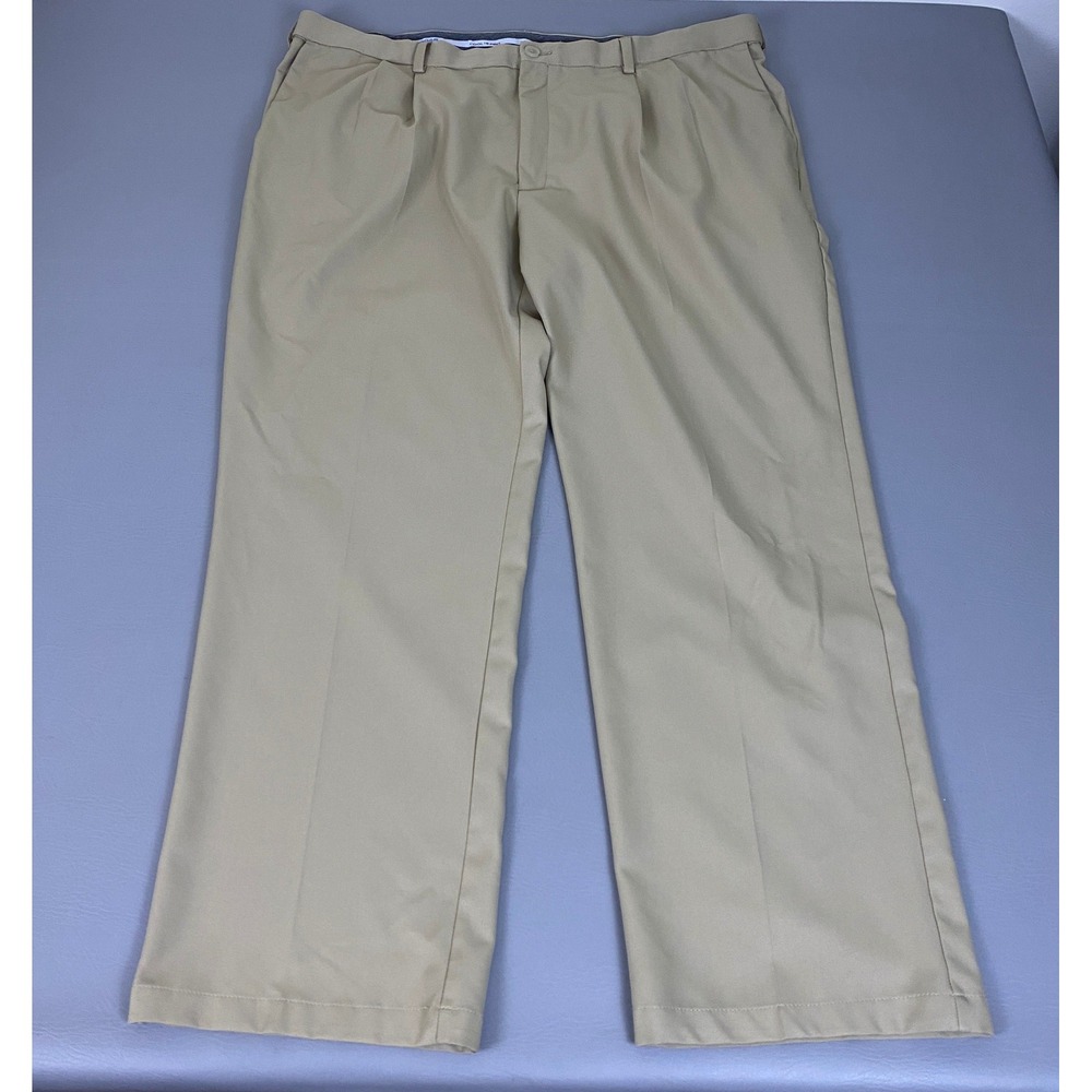 Haggar Cool 18 Pro Performance Pants Men's Size 44x32 Khaki Pleated Classic Fit
